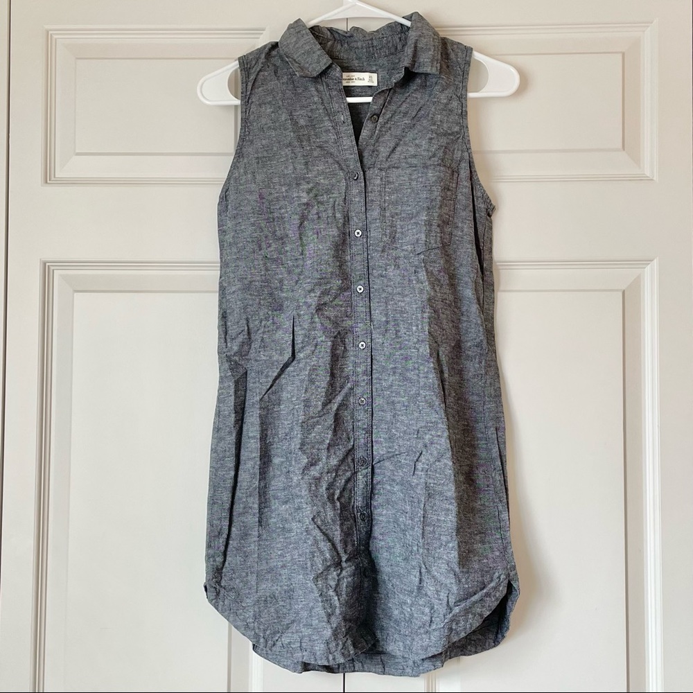 Abercrombie & Fitch chambray sleeveless one pocket collared shirt dress size xs